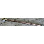 A walking stick with brass telescope handle