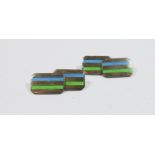 A pair of gents vintage silver and blue green enamel cuff links