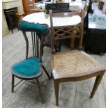Small Edwardian occasional chair and an inlaid bedroom chair with cane seat