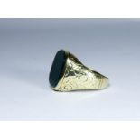 Gent's 14ct gold signet ring set with a large blood stone, ring size S, gross weight 7.