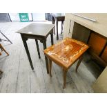 Small inlaid mahogany occasional table and a musical inlaid sewing box