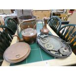 Copper log tub, warming pan, kettle, jug,