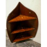 Small three tier inlaid Victorian corner shelf fitting