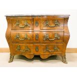 Early 20th century French Kingwood Bombe serpentine fronted commode chest of three long drawers