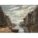 Landschaftsmaler um 1900. Norwegische Fjordlandschaft. Öl/Lw. Schwer leserl. u. li.signiert u. von