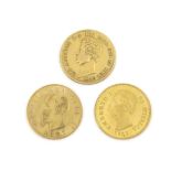 3 Goldmünzen Italien, 3x 20 Lire, 1849, 1863, 1882, zus. 17,43 g, im Durchschnitt sehrschön