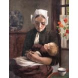 Holländischer Genremaler um 1900. Mutter mit Kind. Öl/Lw., doubl. 79 x 62 cm / R. 87 x 70cm.