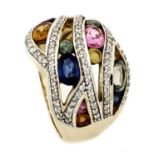 Saphir-Ring GG/WG 585/000 mit rund und oval fac. Saphiren in Blau, Pink, Gelb und Weiß, RG57, 9,4 g