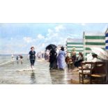 Laforce, Ernest. Landschaftsmaler, um 1900. Strandszene in Blankenberge. Öl/Lw. 1898.Signiert,