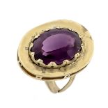 Amethyst-Ring GG 585/000 mit einem oval fac. Amethyst 18,5 x 13,5 mm in sehr guter Farbe,RG 61, 10,5