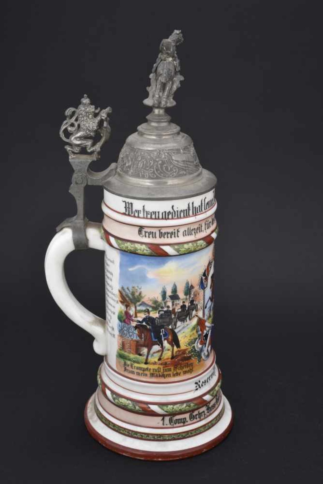 Chope du 1 Comp Grhrz Hess Train Batl N 18 Darmstadt En porcelaine blanche d'1/2 litre, richement - Bild 4 aus 4