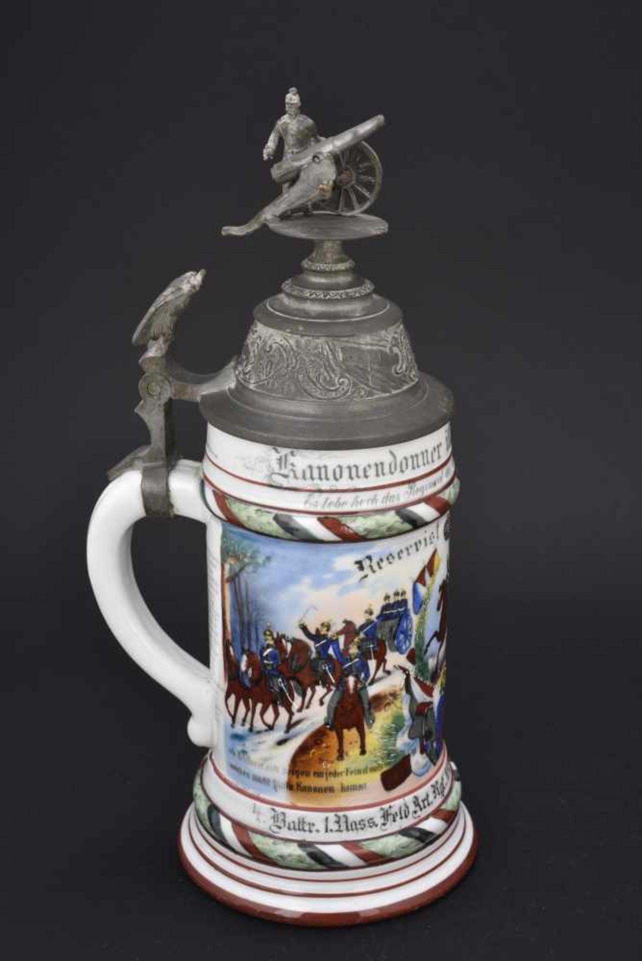 Chope du 4 Battr 1 Nass Feld Art Rgt N°27 Oranien Wiesbaden En porcelaine blanche d'1/2 litre, - Bild 4 aus 4