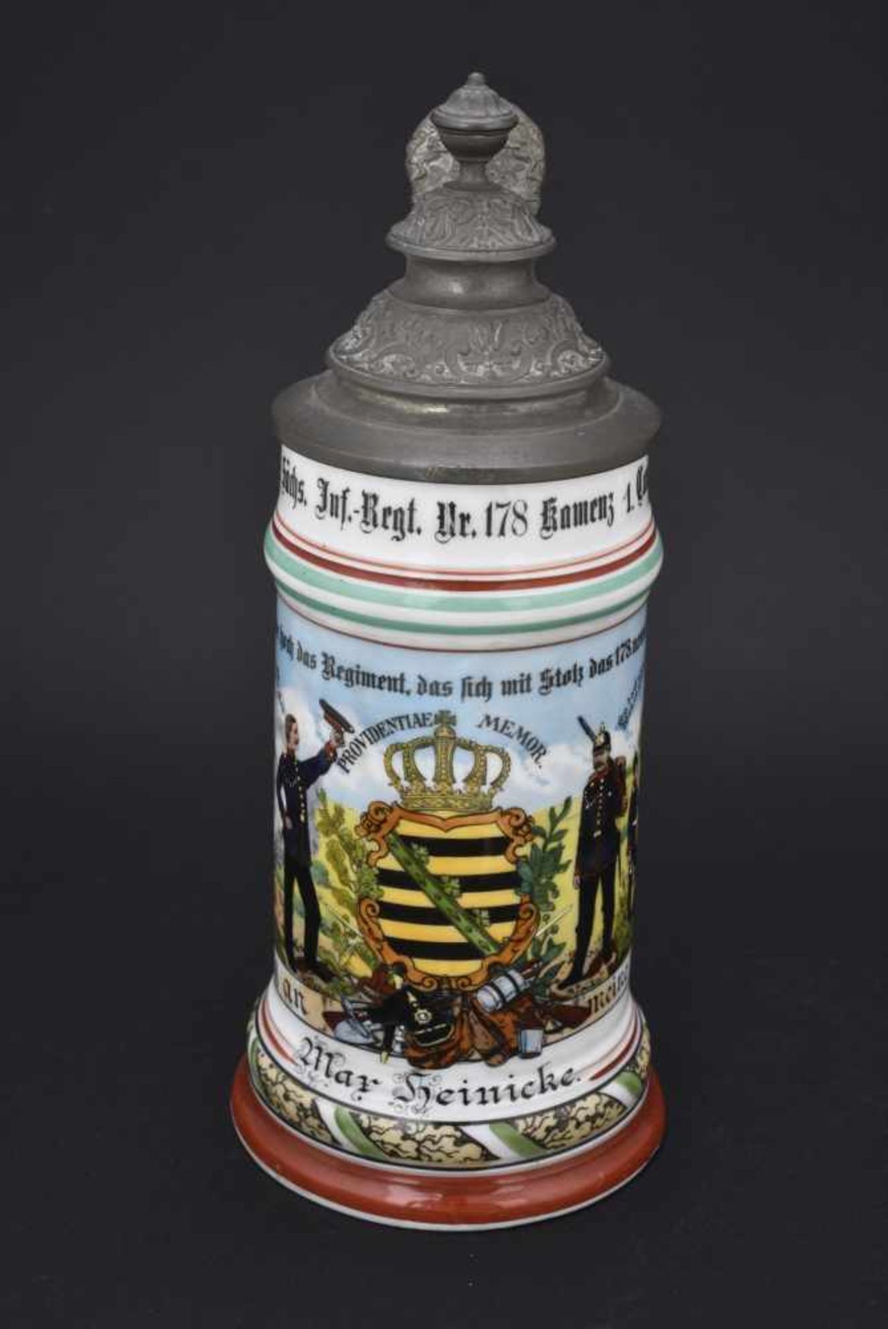 Chope du 13. Kgl. Sächs Inf Regt Nr 178 Kamenz 1. Comp En porcelaine blanche d'1/2 litre,