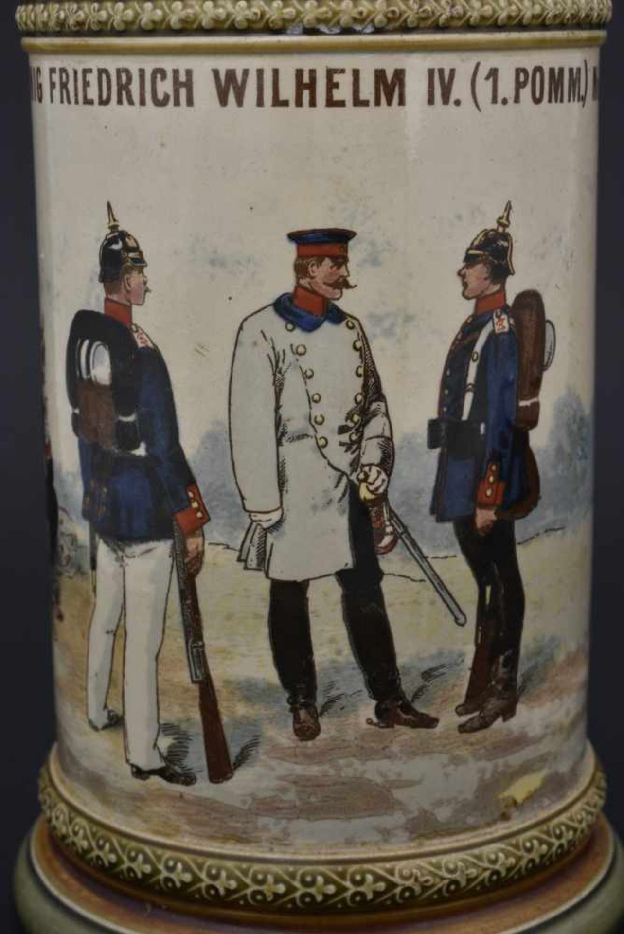 Chope Gren Regt König Friedrich Wilhelm IV 1 Pomm Nr 2 En mettlach d'1/2 litre. Couvercle décoré. - Bild 4 aus 4