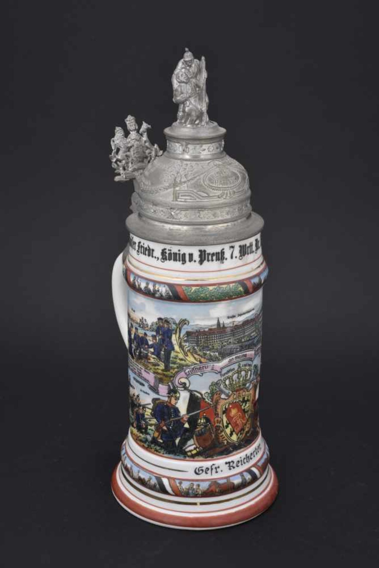 Chope du Inf Regt Kaiser Friedr König v Preuss 7. Wrtt Nr 125 1 Komp Stuttgart En porcelaine blanche - Bild 3 aus 4