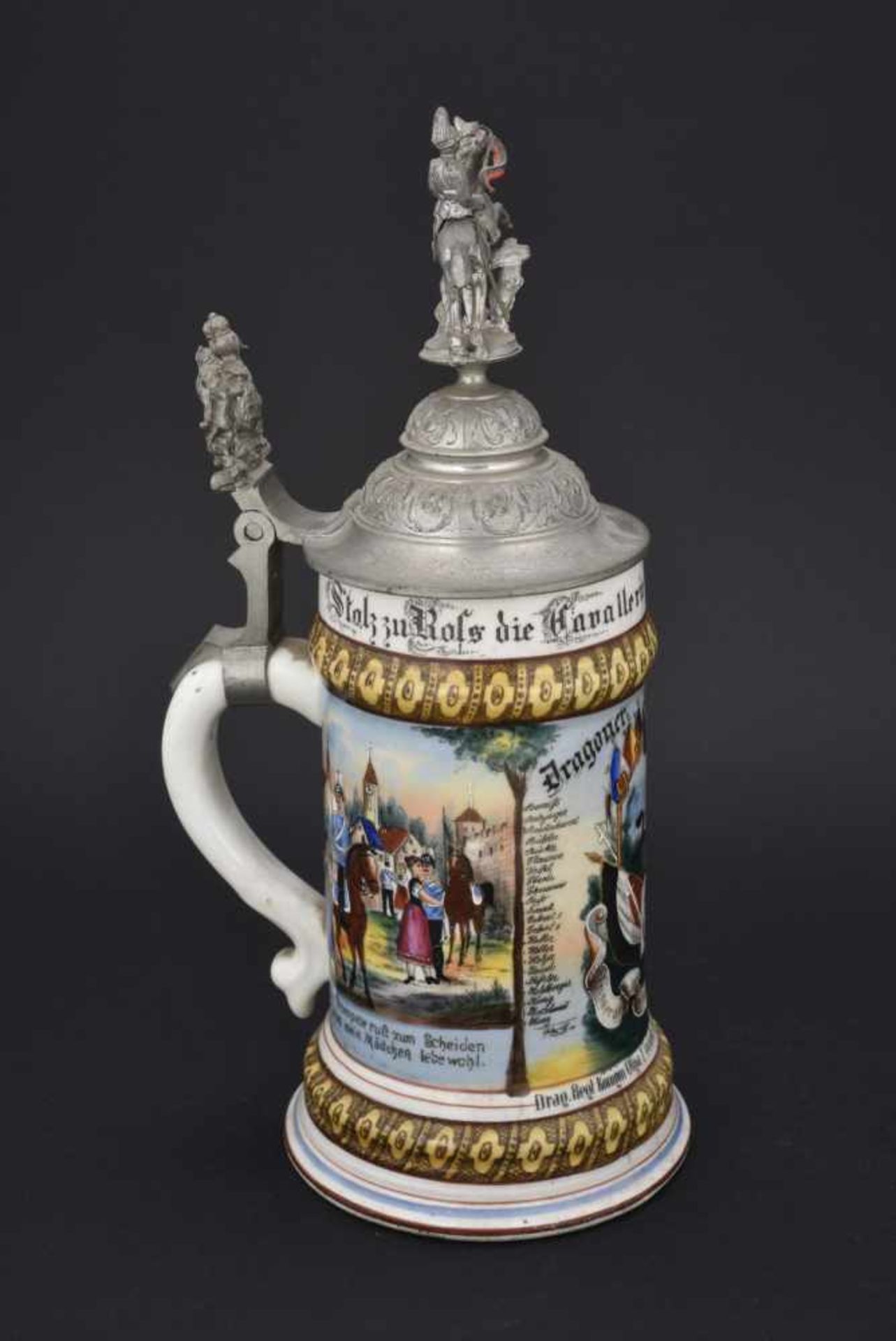 Chope du Drag Regt Königin Olga I Württ N°25 Ludwigsburg En porcelaine blanche d'1/2 litre, - Bild 4 aus 4