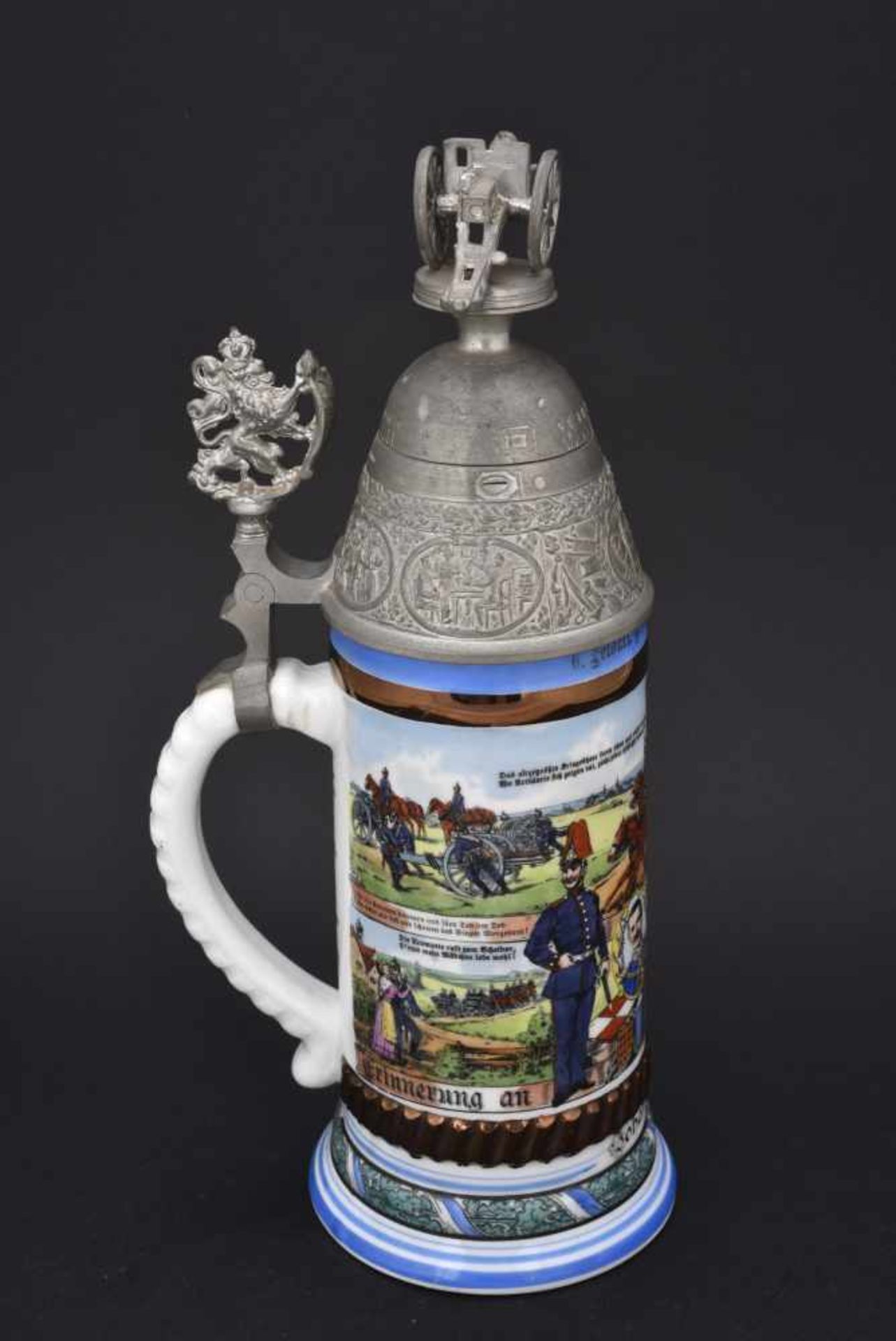 Chope du 6. Feldart Regt 2.Batt Fürth En porcelaine blanche d'1/2 litre, richement décorée. - Bild 4 aus 4