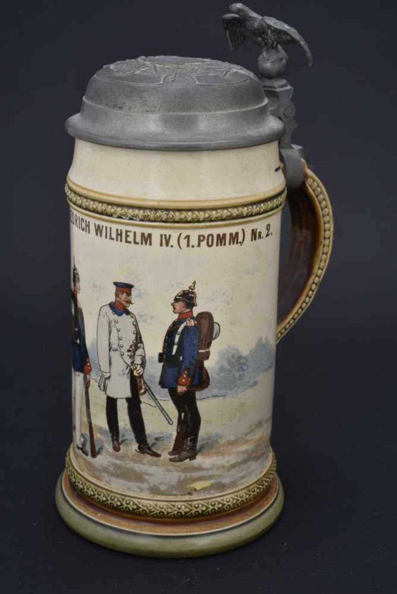 Chope Gren Regt König Friedrich Wilhelm IV 1 Pomm Nr 2 En mettlach d'1/2 litre. Couvercle décoré. - Bild 3 aus 4