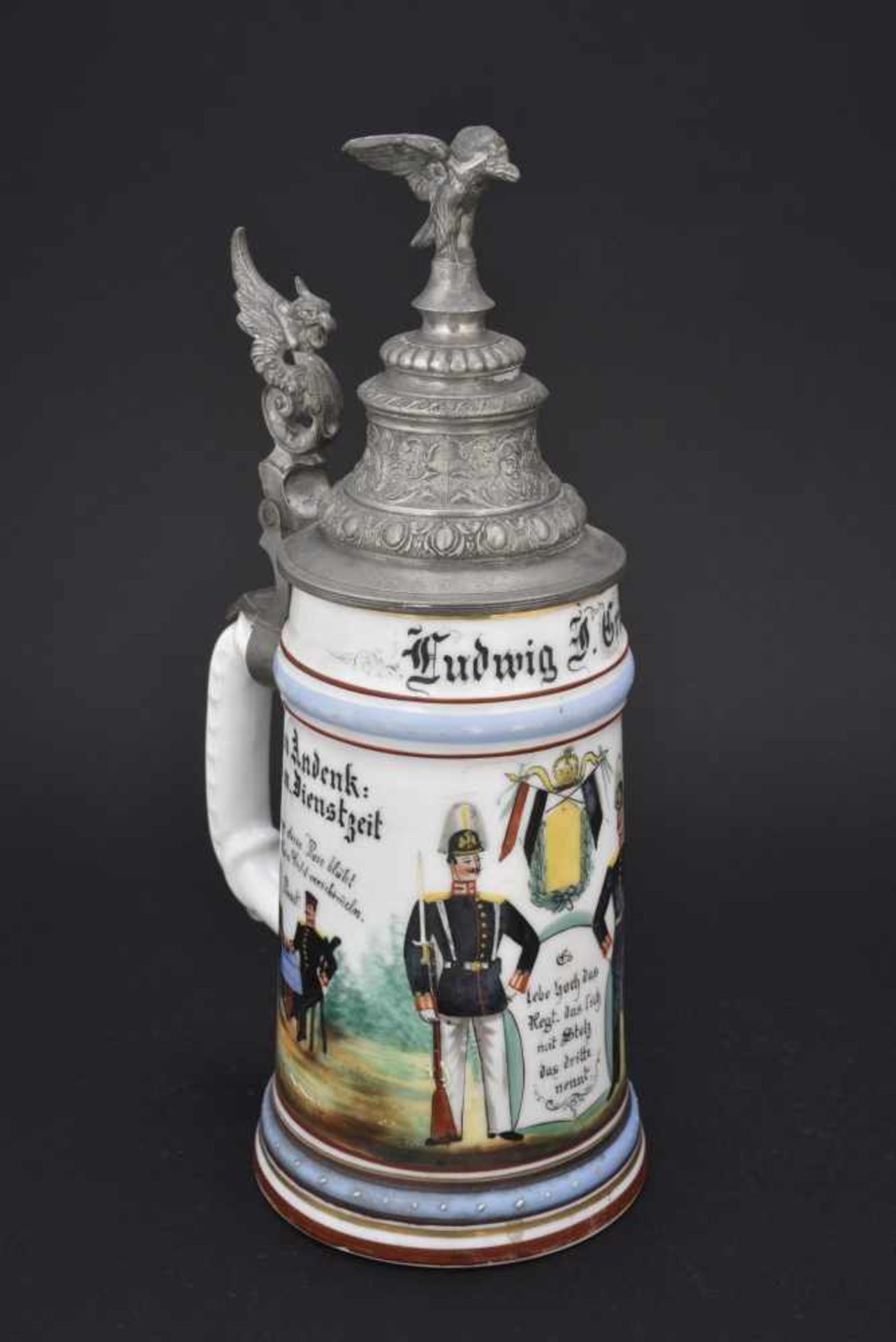 Chope du 1ten Comp 3 Garde Regt Zu fuss in Berlin En porcelaine blanche d'1/2 litre, richement - Bild 3 aus 4