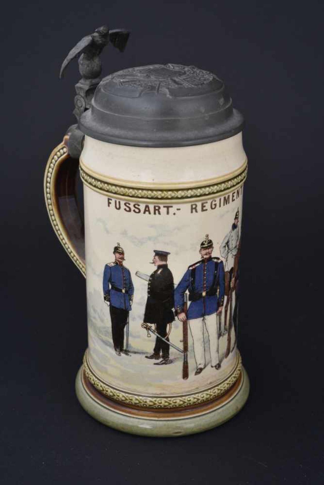 Chope du Fussart Regiment Nr 15 En mettlach d'1/2 litre. Couvercle décoré. Marquages au fond 2140 94 - Bild 2 aus 4