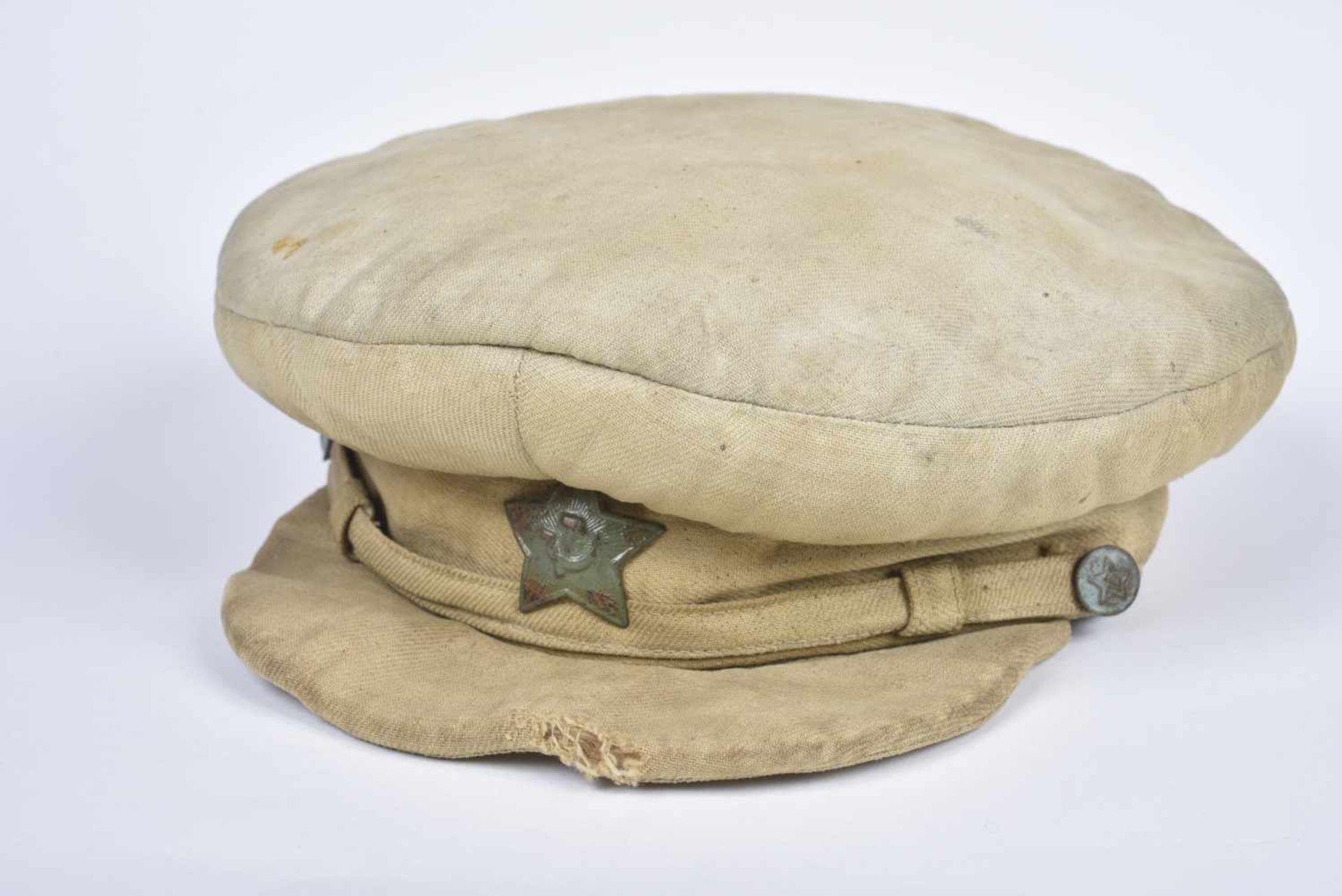 Casquette combat en toile modèle avant-guerre, étoile verte (régulation de août 1941), jugulaire