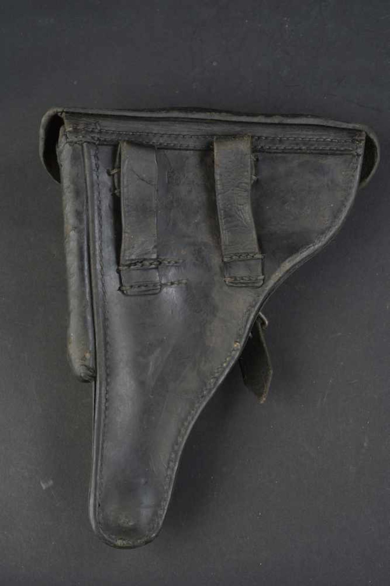 Holster de pistolet P08 En cuir noir, complet, la clé de démontage et la lanière interne sont - Bild 4 aus 4