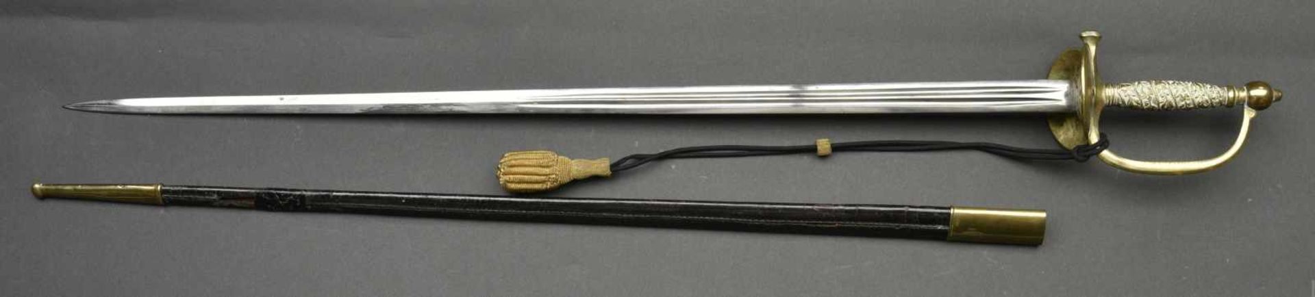 Epée de sergent de ville époque IIIème République Lame à double gorges, fourreau en cuir présent, un - Bild 3 aus 4