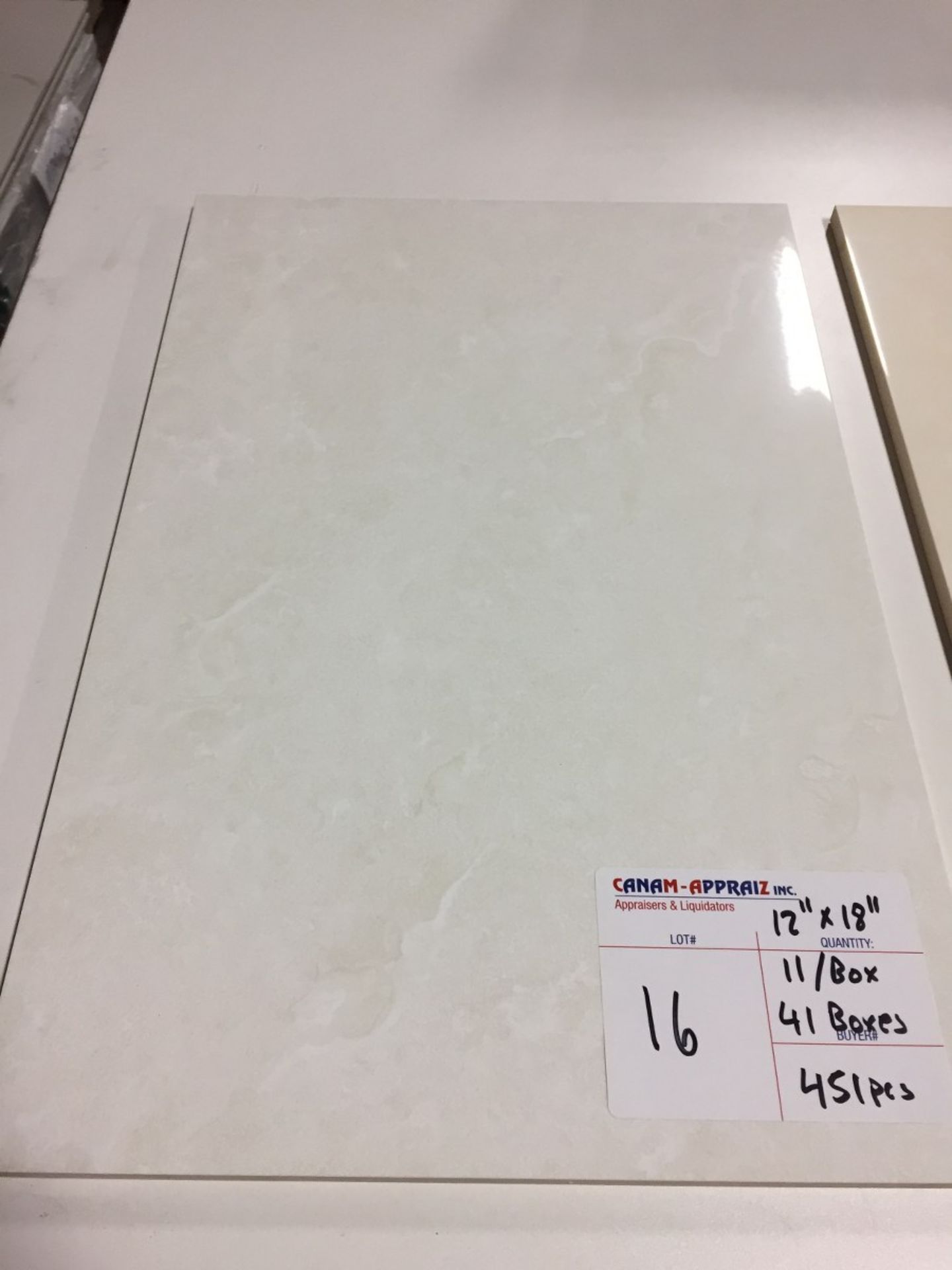 MIXED LOT - 2 ITEMS - #1. 45A053 12"X18" SERANTO BEIGE MARBLEIZED GLAZED PORCELAIN POLISHED TILE 451 - Image 2 of 3