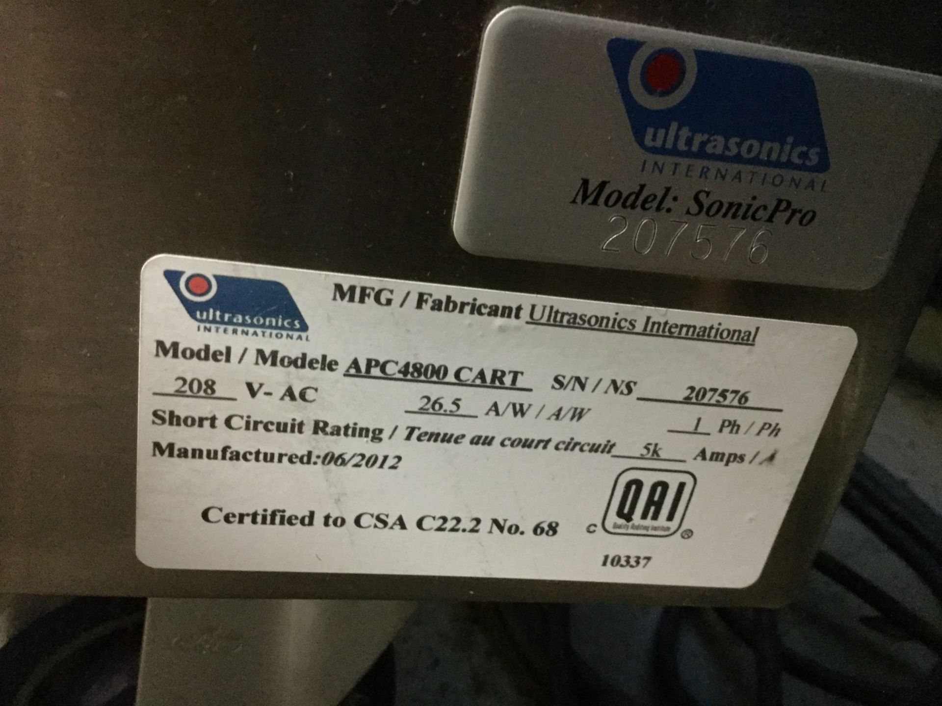 1 X ULTRASONIC INTERNATIONAL - FIRELINE SYSTEMS -WASH BAY & DRYER - MODEL # APC4800 CART - Image 5 of 10