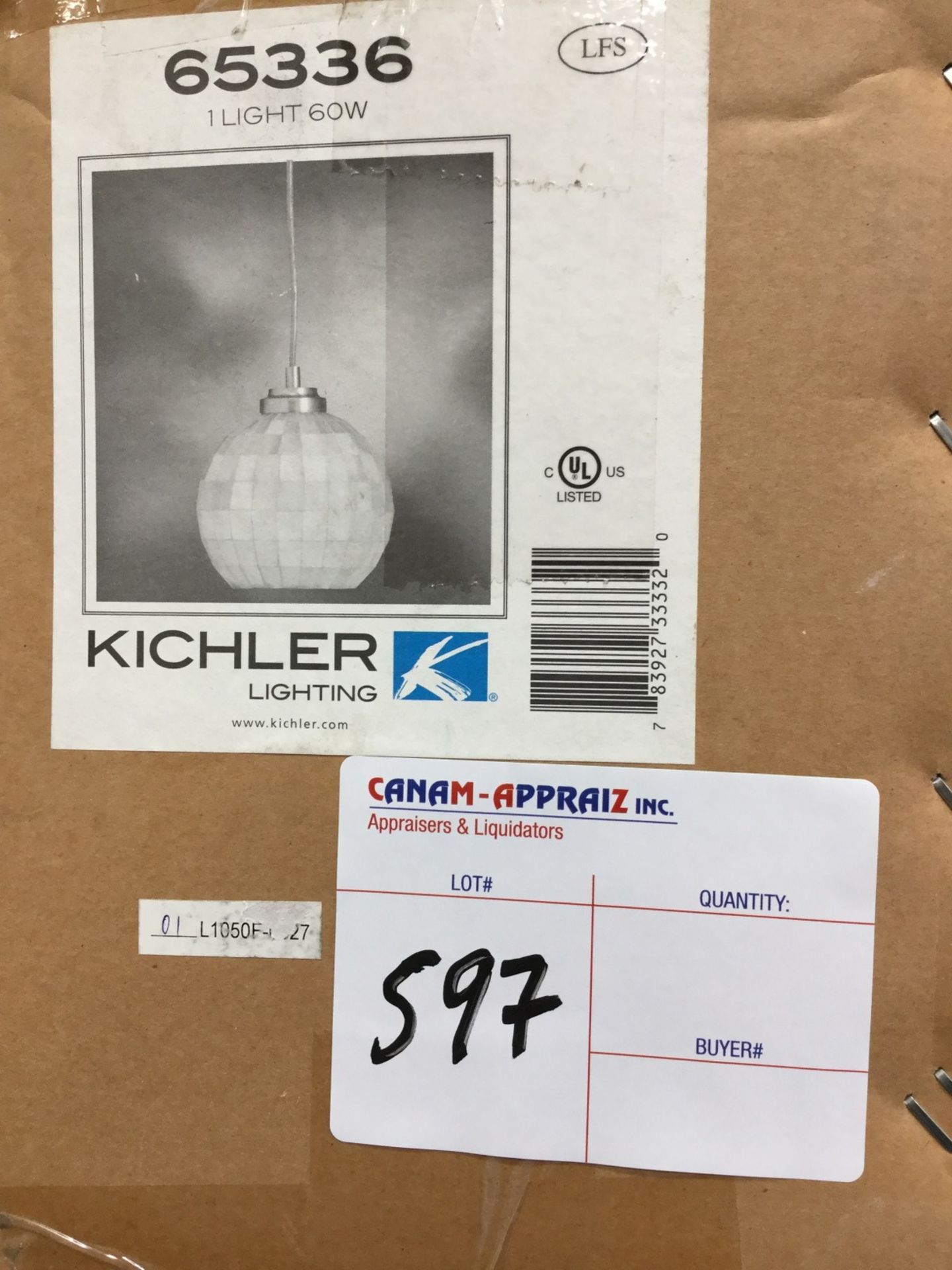 1 X KICHLER LIGHTING - 1 LIGHT 60 W - MODEL # 65336