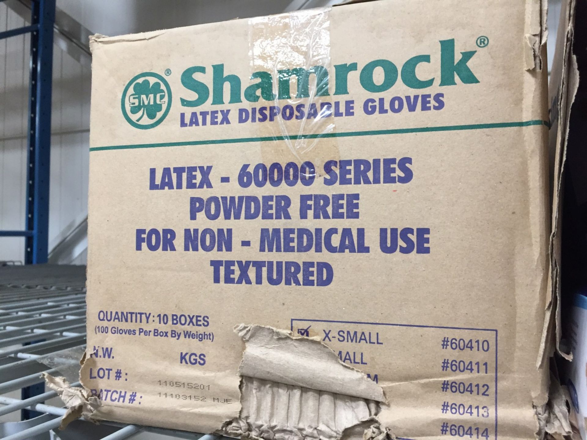 MIXED LOT - 2 X SHAMROCK - 10 BOXES X 100 LATEX 60000 SERIES POWDER FREE X-SMALL GLOVES - MODEL # - Image 3 of 3