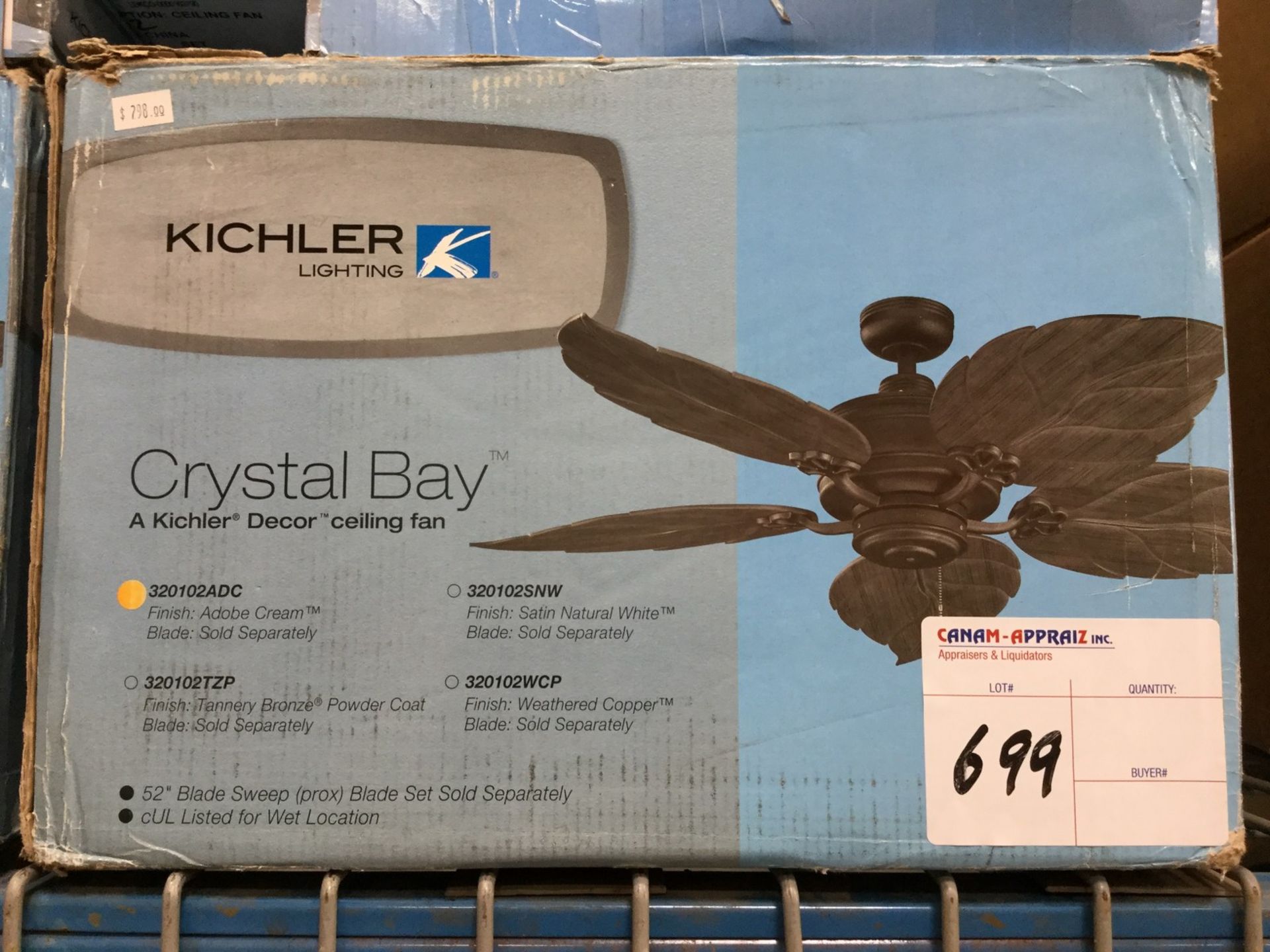 1 X KICHLER LIGHTING - CRYSTAL BAY ADOBE CREAM CEILING DÉCOR FAN - MODEL # 320102ADC