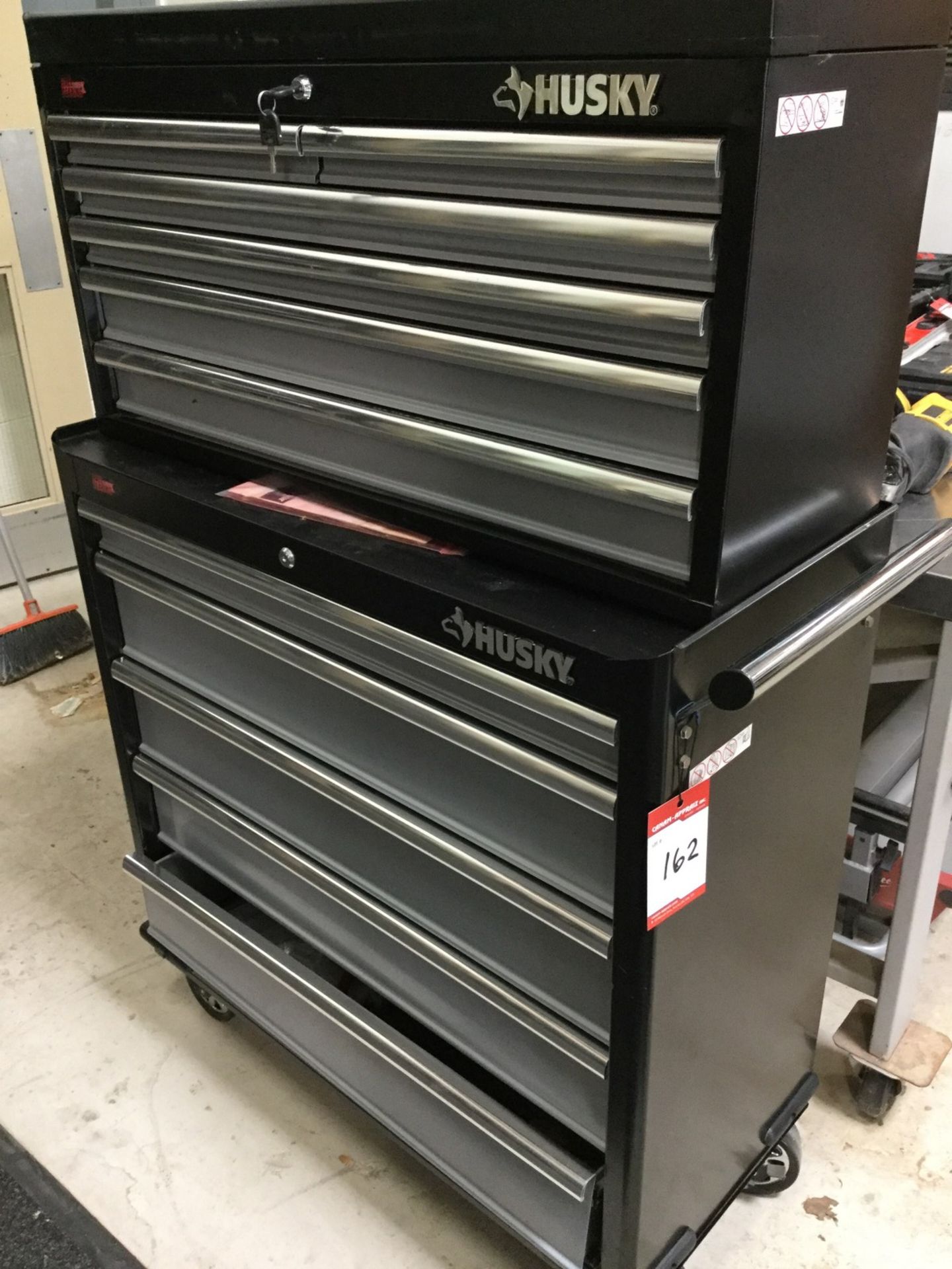 MIXED LOT -- HUSKY 2 TIER TOOL CHEST W/ CONTENTS