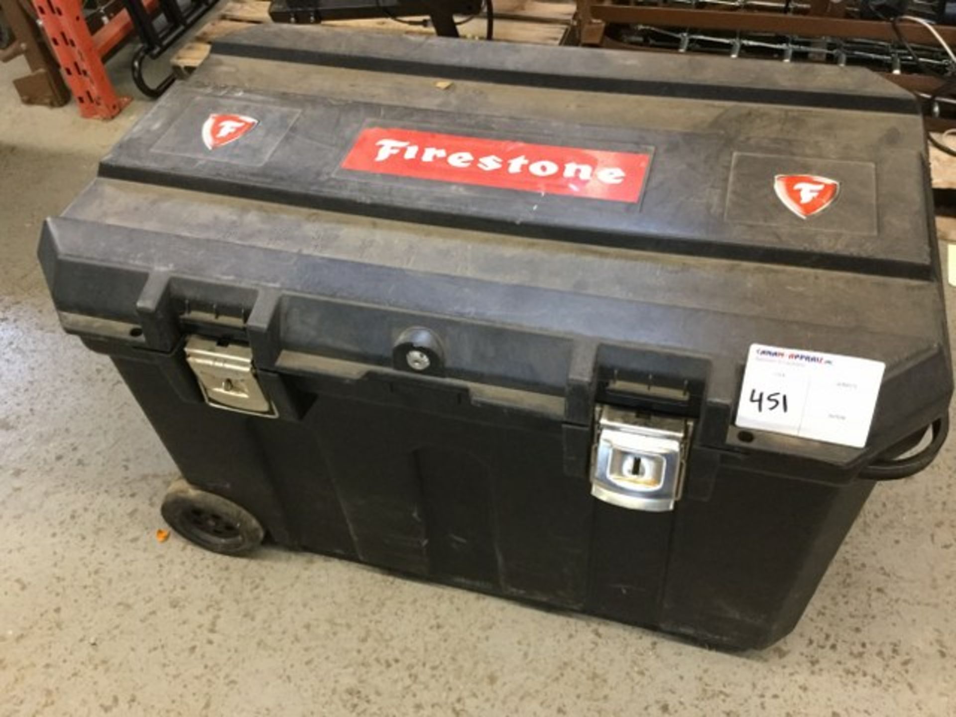 FIRESTONE PLASTIC TOOL BOX ON WHEELS