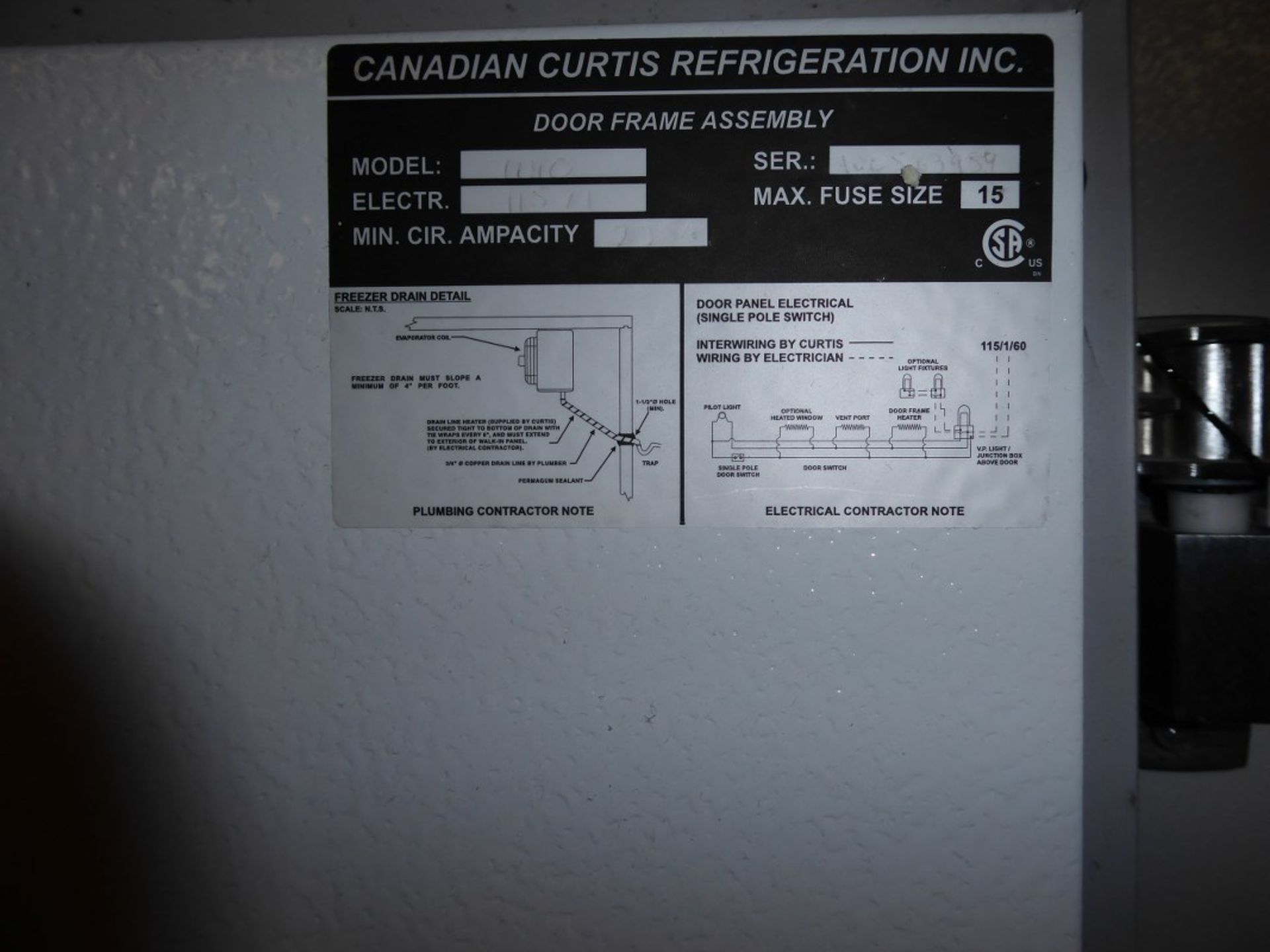 CURTIS REFRIGERATION -12' X 10' INSULATED WALK IN FREEZER (10'x5.5') /REFRIGERATOR (10'x6') COMBO - Image 6 of 14