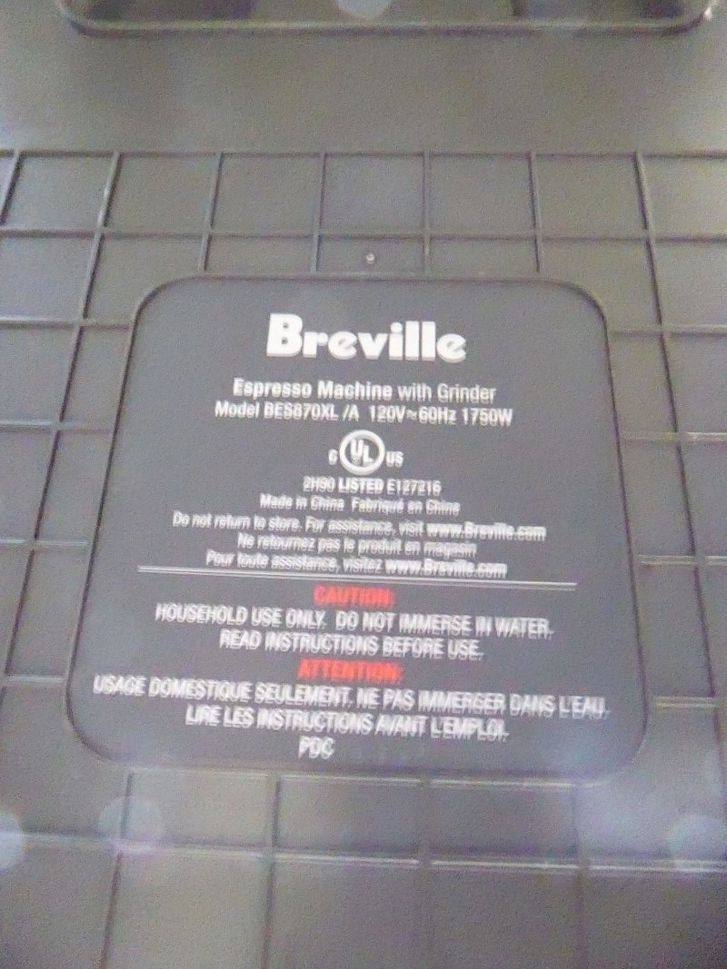 BREVILLE - ESPRESSO MACHINE W/BEAN GRINDER - MODEL # BES870XL/A - Image 2 of 2