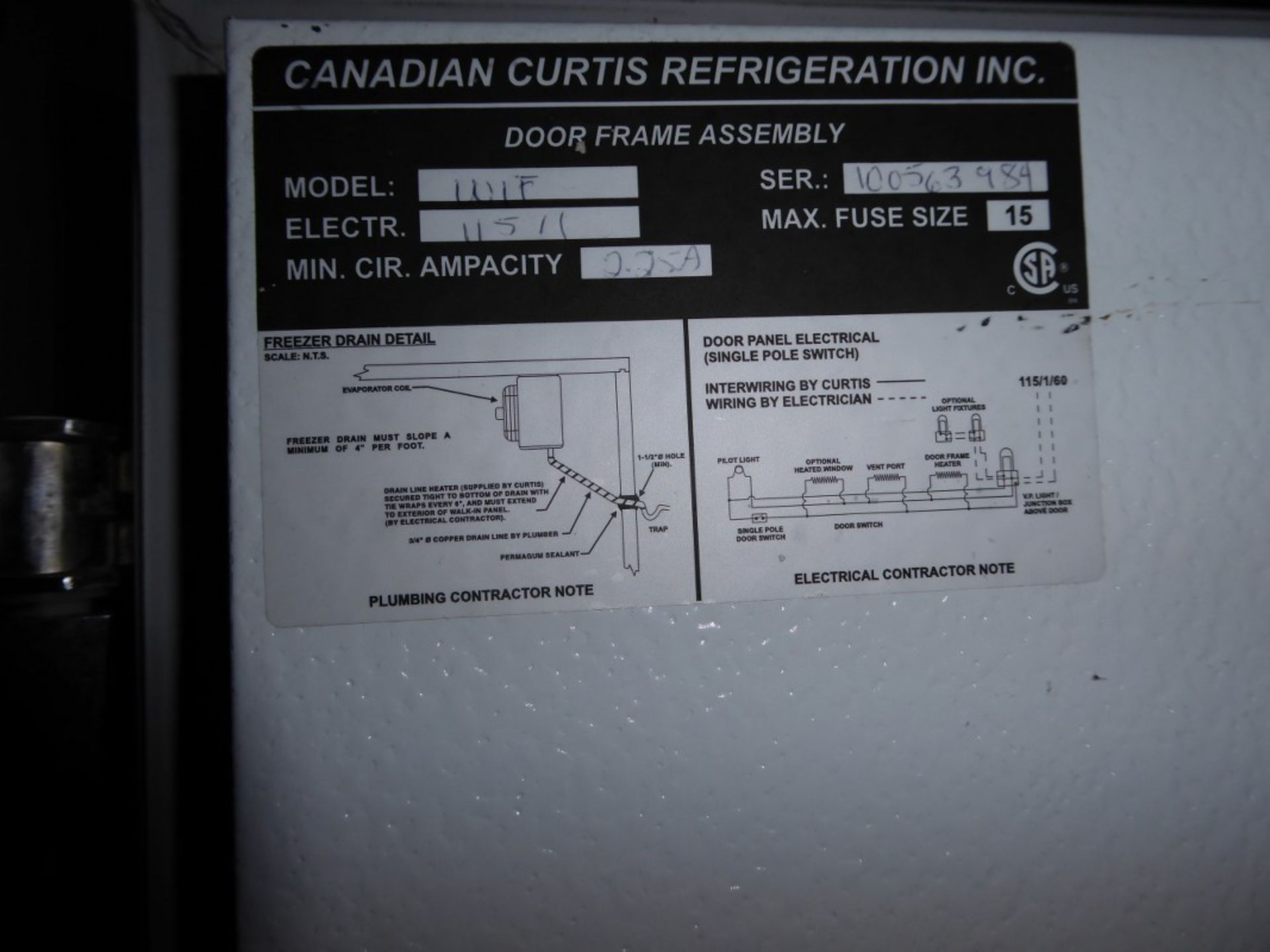CURTIS REFRIGERATION -12' X 10' INSULATED WALK IN FREEZER (10'x5.5') /REFRIGERATOR (10'x6') COMBO - Image 5 of 14