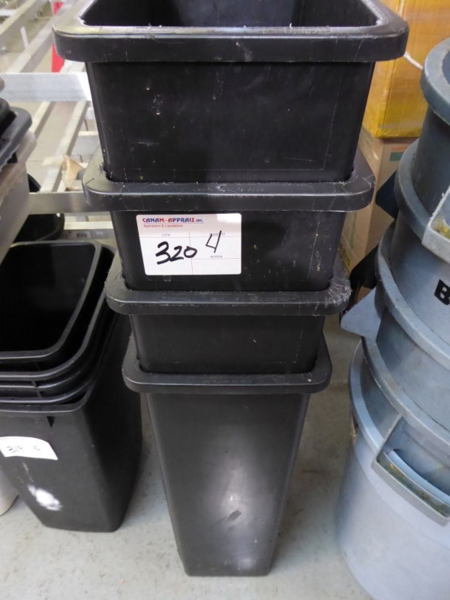 BLACK PLASTIC WASTE BINS - X 4PCS