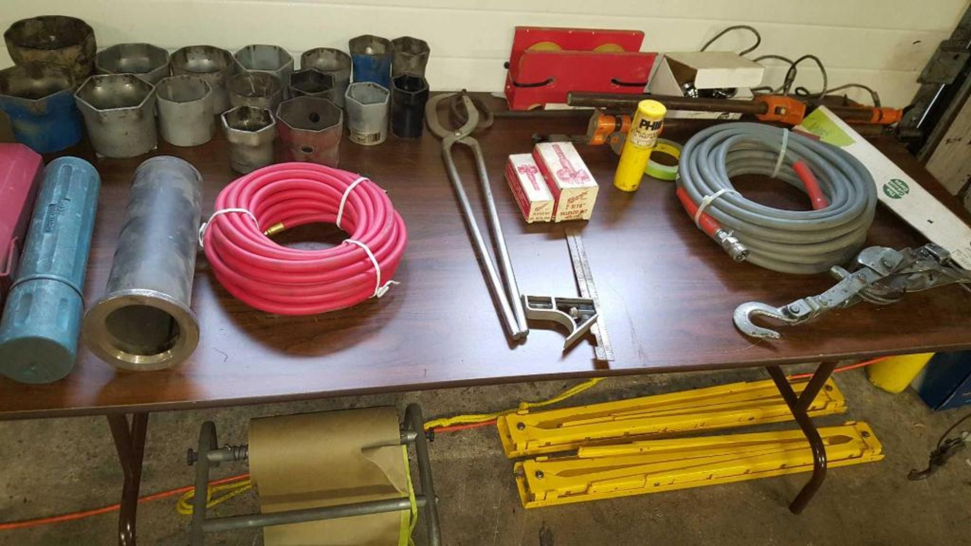 Lot of assorted tools including air tank, C clamps, paint mixers, quartz lights, air and hydraulic h - Image 3 of 3