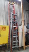 Lot of (3) assorted ladders including (1) 20' fiberglass extension ladder, (1) 16' aluminum extensio