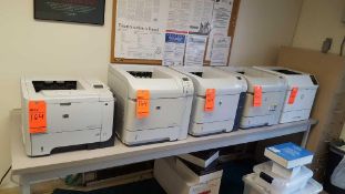 Lot of (5) assorted printers including (1) HP LaserJet Enterprise M 604, (1) HP LaserJet 600, (2) HP
