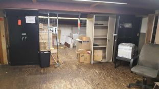 Lot including chairs, file cabinets, storage cabinets and shelving