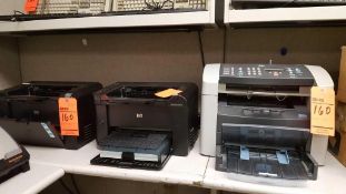 Lot including (2) HP LaserJet P1606dn printers, (1) HP LaserJet 3015 all-in-one copier, scanner, fax