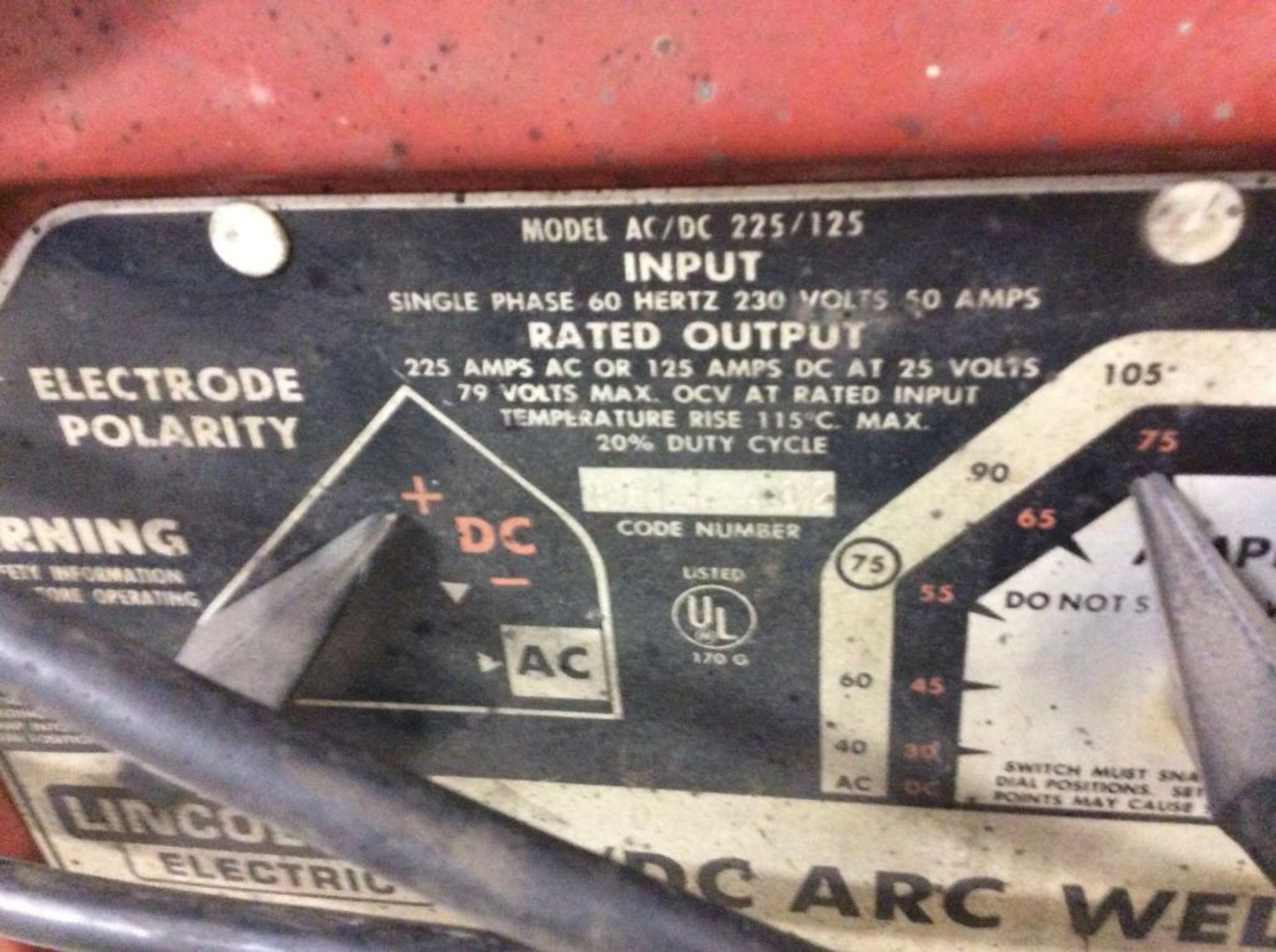 Lot contains (1) Lincoln AC/DC 225/125 electric arc welder with leathers, and (1) Sears, m/n 397.196 - Image 3 of 5