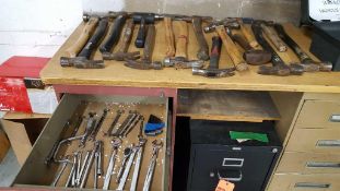 Lot of assorted tools including (17+/-) hammers, (30+/-) assorted adjustable wrenches, (16+/-) assor