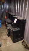 Lot of (3) assorted fuel tanks - (2) in shipping container, and (1) in warehouse