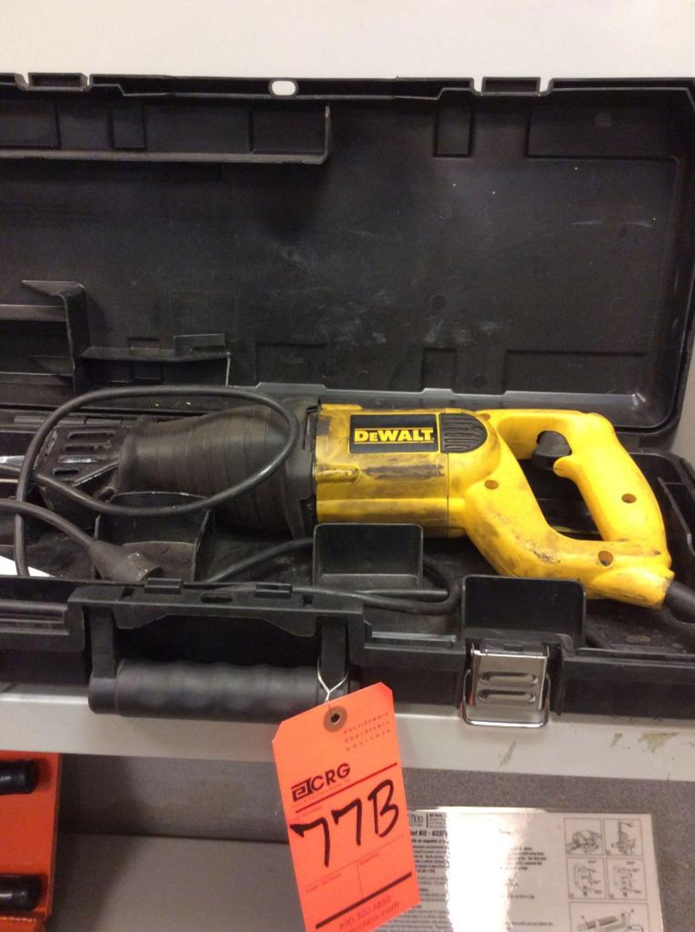 Lot of (5) assorted tools including DeWalt Sawzall, Skil pneumatic grinder, battery tester, Stanton