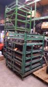 Lot of (6) assorted shop carts, 4' x 4' x 6', stackable, with 4 tier slide out shelves - no contents
