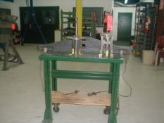 Lot consisting of (2) lift slings, (2) disk lift tools, and rolling work table