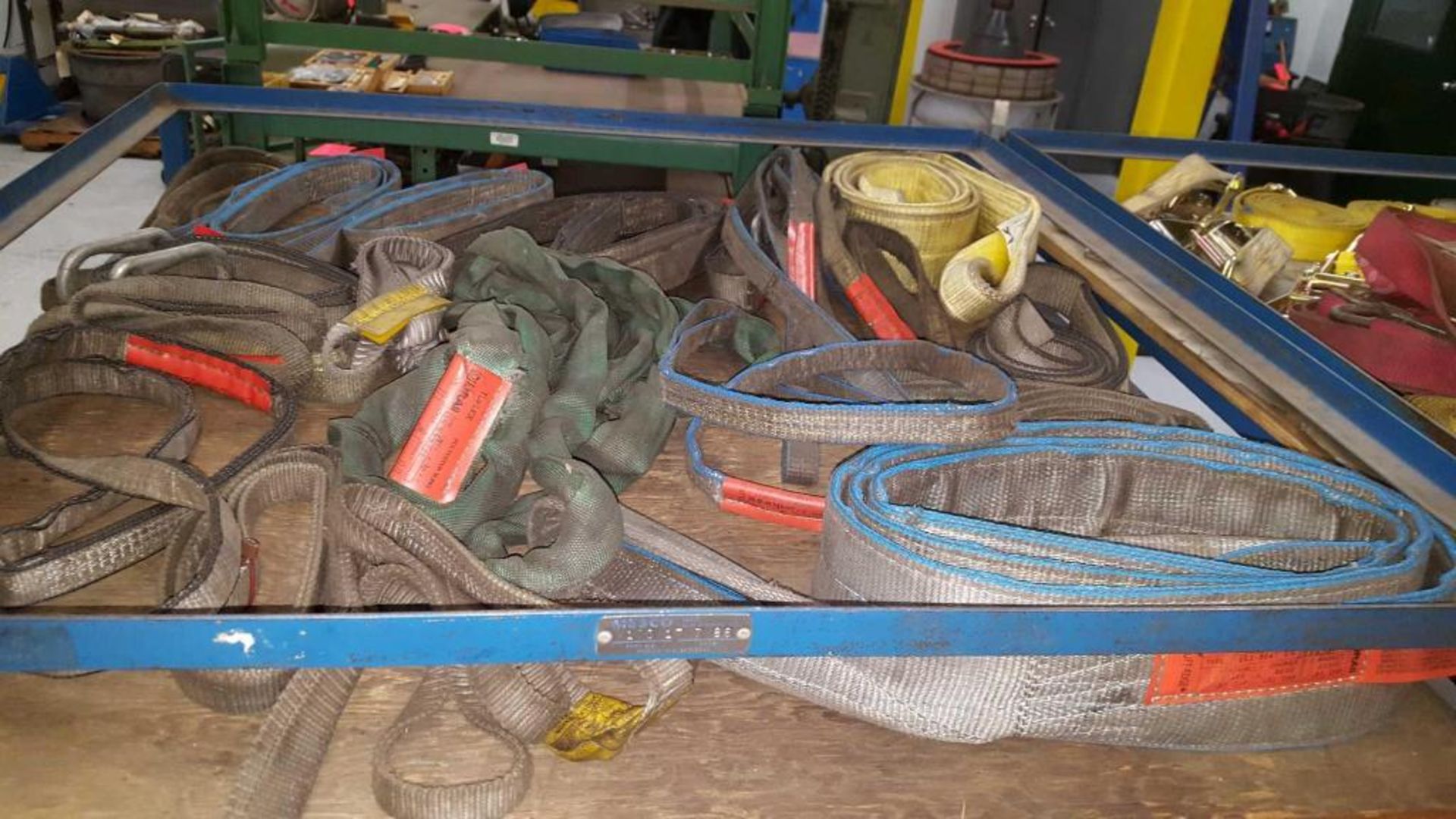 Lot of assorted nylon and steel slings, chains, chain binders, and come along - Image 5 of 7